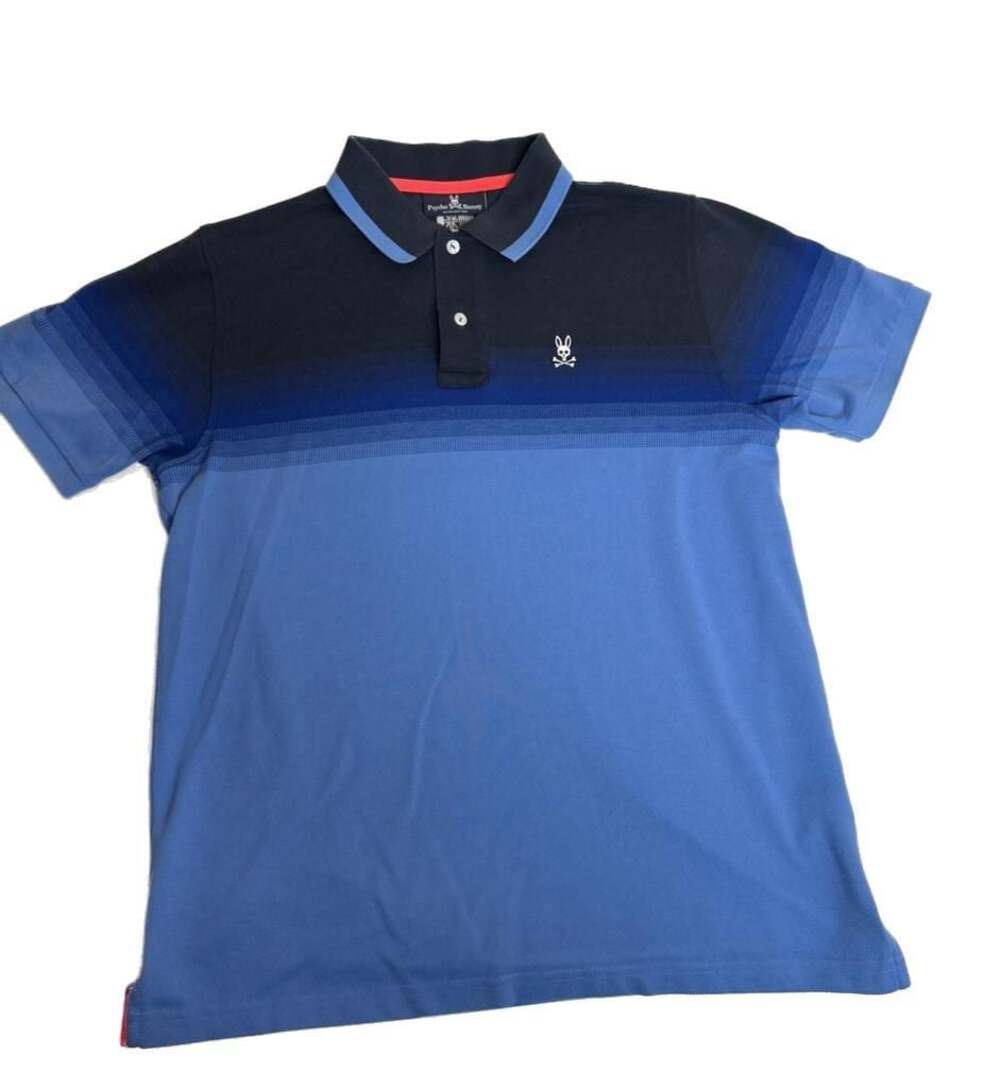 Psycho Bunny Blue Ombre Gradient Stripe Polo Shirt Size 6 (Large)